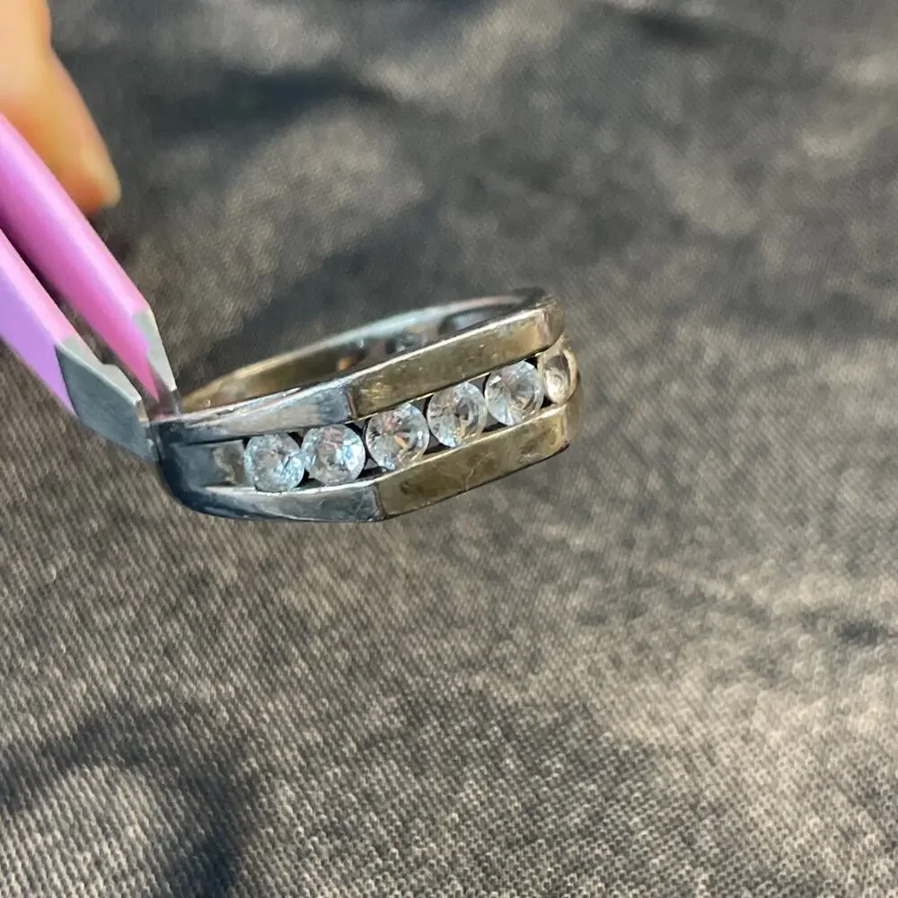 Vintage CN 925 Sterling Silver Channel Set Cubic Zirconia Signet Ring Sz 11
